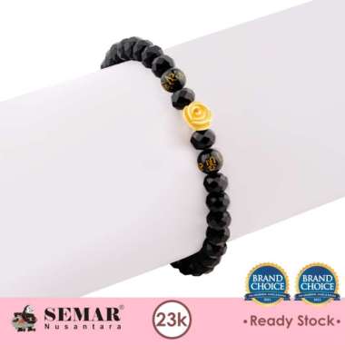 Gelang Emas Tali Kristal Hitam Rusela Flower Gold 23K Semar Nusantara