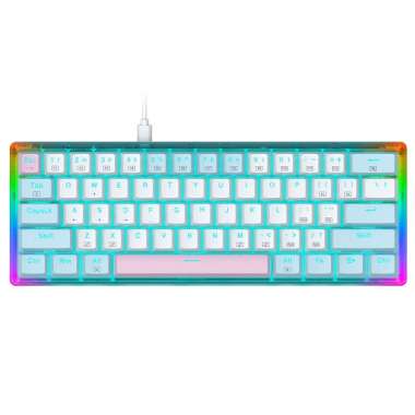 E-YOOSO Z-11T Mechanical Keyboard 61 Key, White Blue Keycaps, Clear Case, Side RGB/Front Blue LED BL