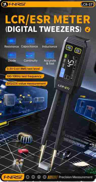 FNIRSI LCR-ST1 Mini Smart Digital Tweezer LCR SMD ESR Tester Resistance Test Measurement Tools