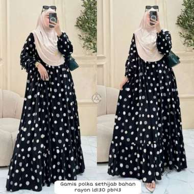 Sherina Gamis Set Hijab - One Set Wanita Kekinian Rayon Twill Setelan Wanita Hijab Segiempat Motif A