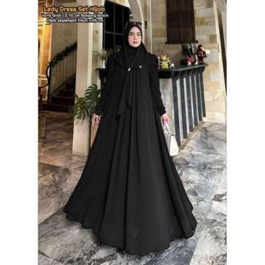 Sherina Gamis Set Hijab - One Set Wanita Kekinian Rayon Twill Setelan Wanita Hijab Segiempat Motif L