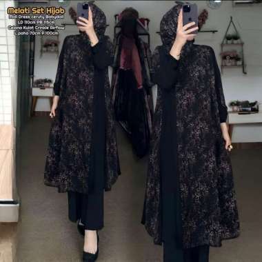 Sherina Gamis Set Hijab - One Set Wanita Kekinian Rayon Twill Setelan Wanita Hijab Segiempat Motif M
