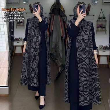 Sherina Gamis Set Hijab - One Set Wanita Kekinian Rayon Twill Setelan Wanita Hijab Segiempat Motif S
