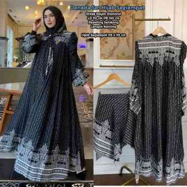 Sherina Gamis Set Hijab - One Set Wanita Kekinian Rayon Twill Setelan Wanita Hijab Segiempat Motif D