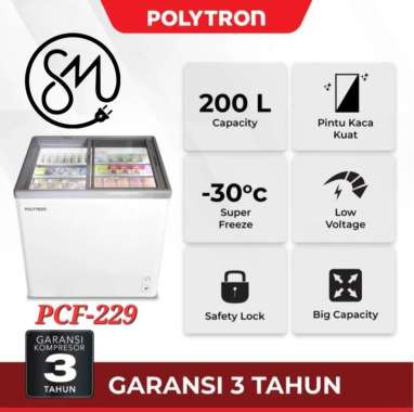 Chest Freezer Polytron PCF-229 200 Liter PCF229 Sliding Flat Glass Geser