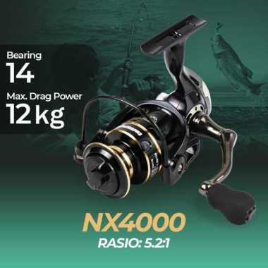 TaffSPORT Gold Sharking Metal Reel Pancing Spinning 5.2:1 - NX4000 Hitam
