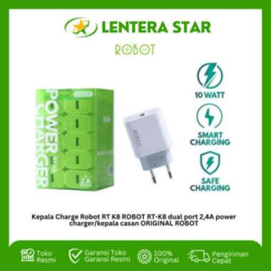 Kepala Charge Robot RT K8 ROBOT RT-K8 plus dual port 2,4A power charger/kepala casan ORIGINAL ROBOT