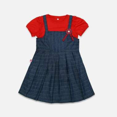 Overall Dress/ Setelan Denim Dress Anak Navy/ Rodeo Junior Girl Red Christmas 12