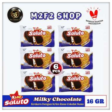 Klop Saluto Crackers Milky Chocolate | Biskuit Krekers Krim Cokelat Susu Sachet - 16 gr (Kemasan 6 P