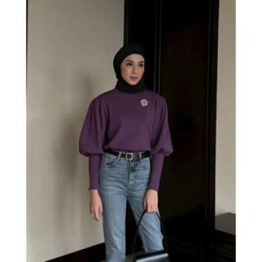GONEGANI OFFICIAL - Atasan Lengan Balon Bahan Knit Puve Sweater Broken White