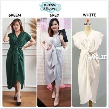 AB53191 Scuba Twist Long Dress Midi Gaun Pesta Natal Imlek Wanita Bangkok Korea Import Orange Bata G