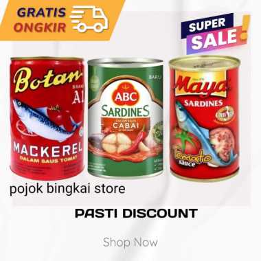 Ikan Makarel Sarden Botan mackerel / sarden ABC / sarden Maya 155gr Kaleng Kecil Maya Tomat 155gr