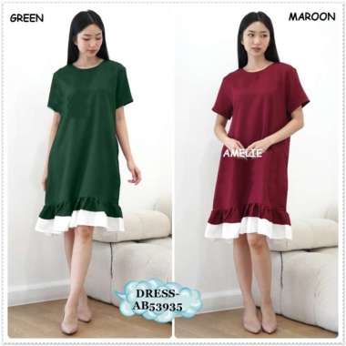 AB53935 Mini Dress Pesta Natal Imlek Sincia Wanita Korea Import Merah Maroon Red Hijau Emerald Green