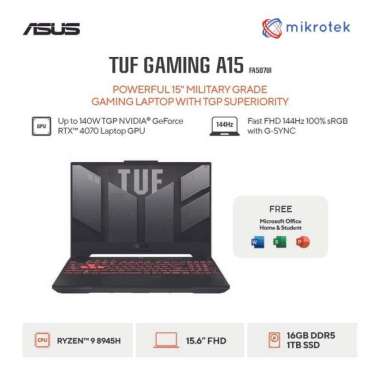 ASUS TUF Gaming A15 Ryzen 9 8945H 16 1TB SSD RTX4070 FA507UI-R947K9M-OM - Mecha Gray ASUS TUF Gaming