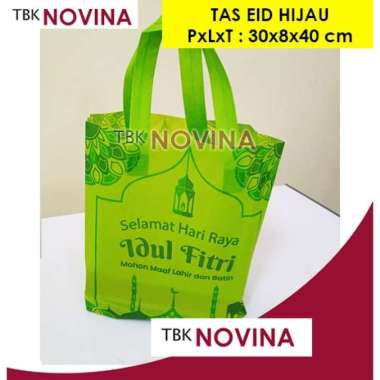 TAS SPUNBOUND LEBARAN/ TAS KAIN IDUL FITRI / TAS KOTAK KUE HIJAU IDUL FTR
