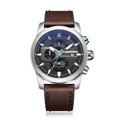 Alexandre Christie 6562MCL Jam Tangan Pria Tali Kulit Silver Biru