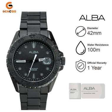 Jam Tangan Pria Alba AS9N65 Black Dial Black Stainless Steel Strap