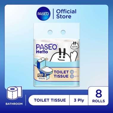 Paseo Hello Bathroom Roll Tissue Emboss / Tisu Toilet Gulung Flushable 3 ply 8 rolls