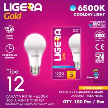 Lampu LED LIGERA Gold 12W Bulb cahaya putih 6500K E27