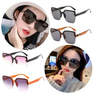 Kacamata Hitam Frameless H Oversized Rectangle Frame Fashion Sunglasses Selebgram Kotak Besar Retro 