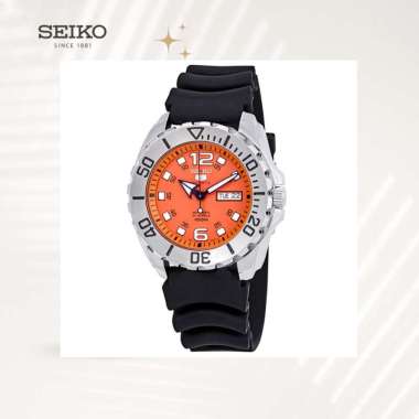Seiko 5 Sports SRPB39K1 Baby Monster Orange Dial Black Rubber Strap Jam Tangan Pria