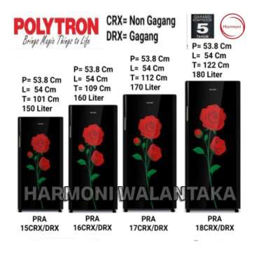 KULKAS POLYTRON 1 PINTU TEMPERED GLASS DOOR KULKAS POLYTRON 1 PINTU PRA-15 / 16 / 17 / 18CRX/DRX BEL