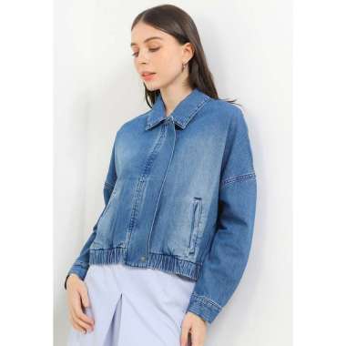 Hush Puppies Blumine Denim Bomber Jacket Wanita S Medium Blue