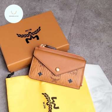 MCM Aren Zip Card Case Cognac