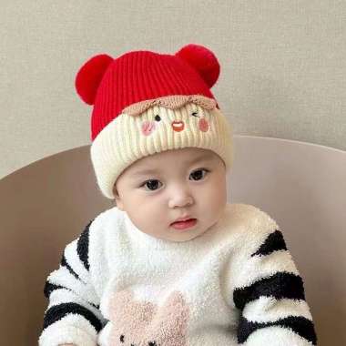 SB Topi Rajut Pom Pom Cat Anak / Topi Rajut Anak / Topi Cewek Cowok Topi hangat model kekinian Merah