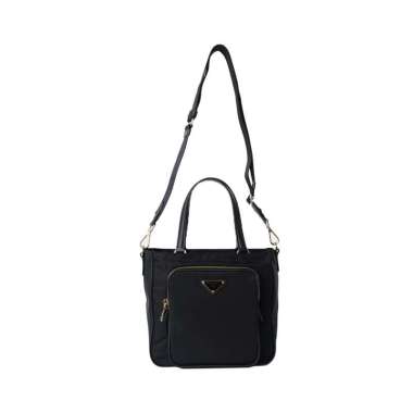 Prada Triangle Logo Nylon Shopping Tote Bag Black Black