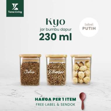 TAMA LIVING Kyo Jar Bumbu Dapur Gula Kopi Teh 230 ml Label Putih Tempat Bumbu Toples Bumbu Dapur Jar