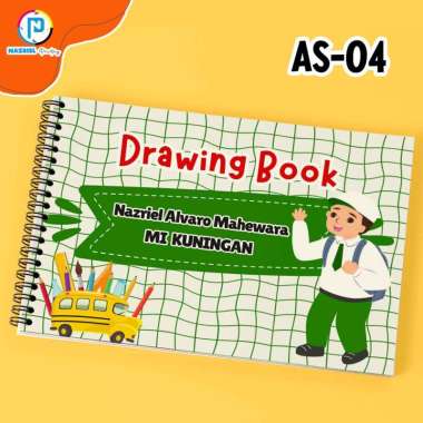 Buku Gambar Custom A4 Jilid Spiral Sketch Book, Drawing Book Custom Nama AS-04 + A3 40 LEMBAR