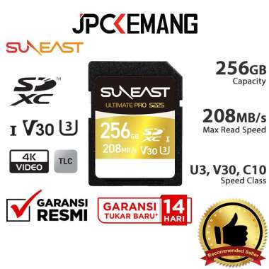 JPC KEMANG Suneast SDXC 256GB 208MB/s UHS-I V30 Ultimate Pro Gold Series Suneast Memory Card SDHC 25