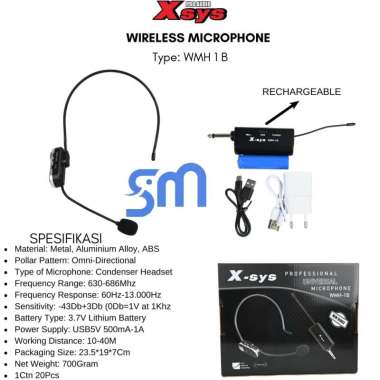 X-SYS WMH-1B Headset Microphone WMH1B Mic bando Wireless imam