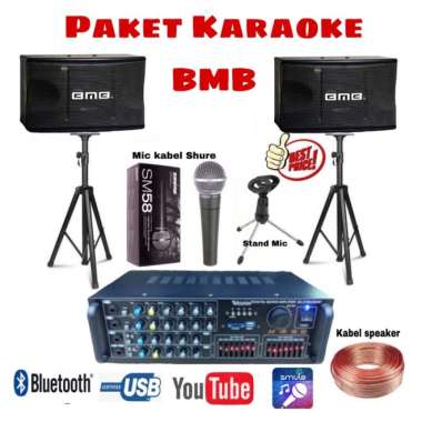 PAKET SOUND SYSTEM KARAOKE SPEAKER MASTER AMPLIFIER KARAOKE RUMAH Paket E BMB