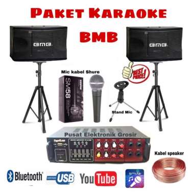 PAKET SOUND SYSTEM KARAOKE SPEAKER MASTER AMPLIFIER KARAOKE RUMAH Paket D BMB