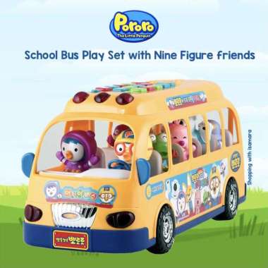 Pororo School Bus Play Set with 9 Figure Set / Mainan mobil bus