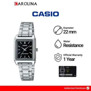 Jam Tangan Wanita Casio LTP-V007D-1E Tank Black Dial Stainless Steel band