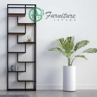 Rak Buku Rangka Besi Minimalis Vai - Kayu Jati