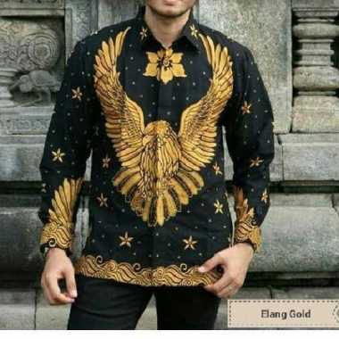 Kemeja Batik Pria Elang Gold Lengan Panjang Seragam Exclusive L