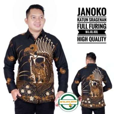 JANOKO HITAM Kemeja Batik Pria Lengan Panjang Batik Solo Eksklusif XXL