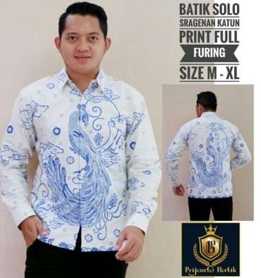 MERAK BIRU Kemeja Batik Pria Lengan Panjang Kemeja Batik Warna Putih XXL