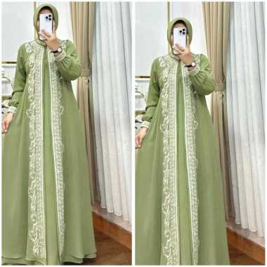 Kiukiu Sarah Dress- Gamis Ceruty Full Puring Aplikasi Bordir - Gamis Bordir Mewah - Arabian dress - 