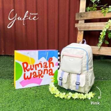 TAS RANSEL B YUKIE RUMAH WARNA TAS WANITA ANAK SEKOLAH KULIAH KERJA LAPTOP PINK