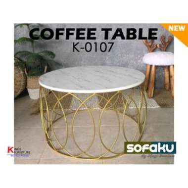 COFFEE Table K-0107 - Laris Meja Kopi Marmer Putih Kaki Besi Emas Ulir COFFEE Table K-0107