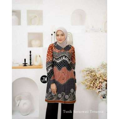 Tunik Batik Wanita Seragam Batik Baju Kerja Wanita Kancing Depan Full 3XL motif c