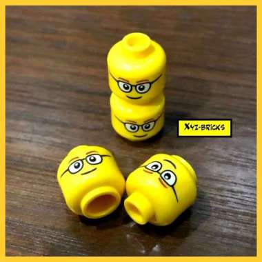 LEGO PARTS 6112629 - Head Yellow Glasses Rounded with Thin Eyebrows & Smile Pattern - Ludo
