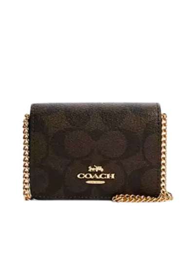 Coach Mini Wallet On A Chain Gold Brown Black