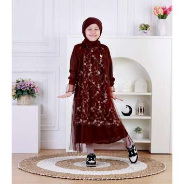 Dungdungkids Gamis Anak Arabella Tile Bordir Mix Tile Polos Free Belt Pashmina Tali 3 - 14 Tahun XL 