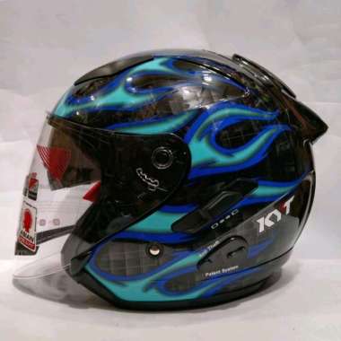 HELM KYT GALAXY FLAT R FLAME BLACK BLUE HELM HALF FACE M
